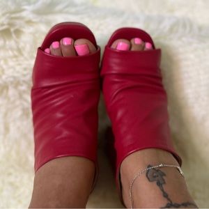 Red Mule chunky heels, size 7 , Madden Girl. Excellent condition.